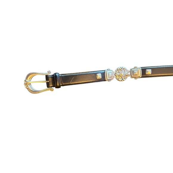 Fossil Black Leather Western Belt With Decorative Silver Accents & Buckle - Picture 4 of 6